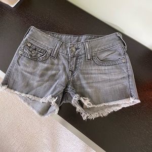 True Religion grey jeans shorts distressed